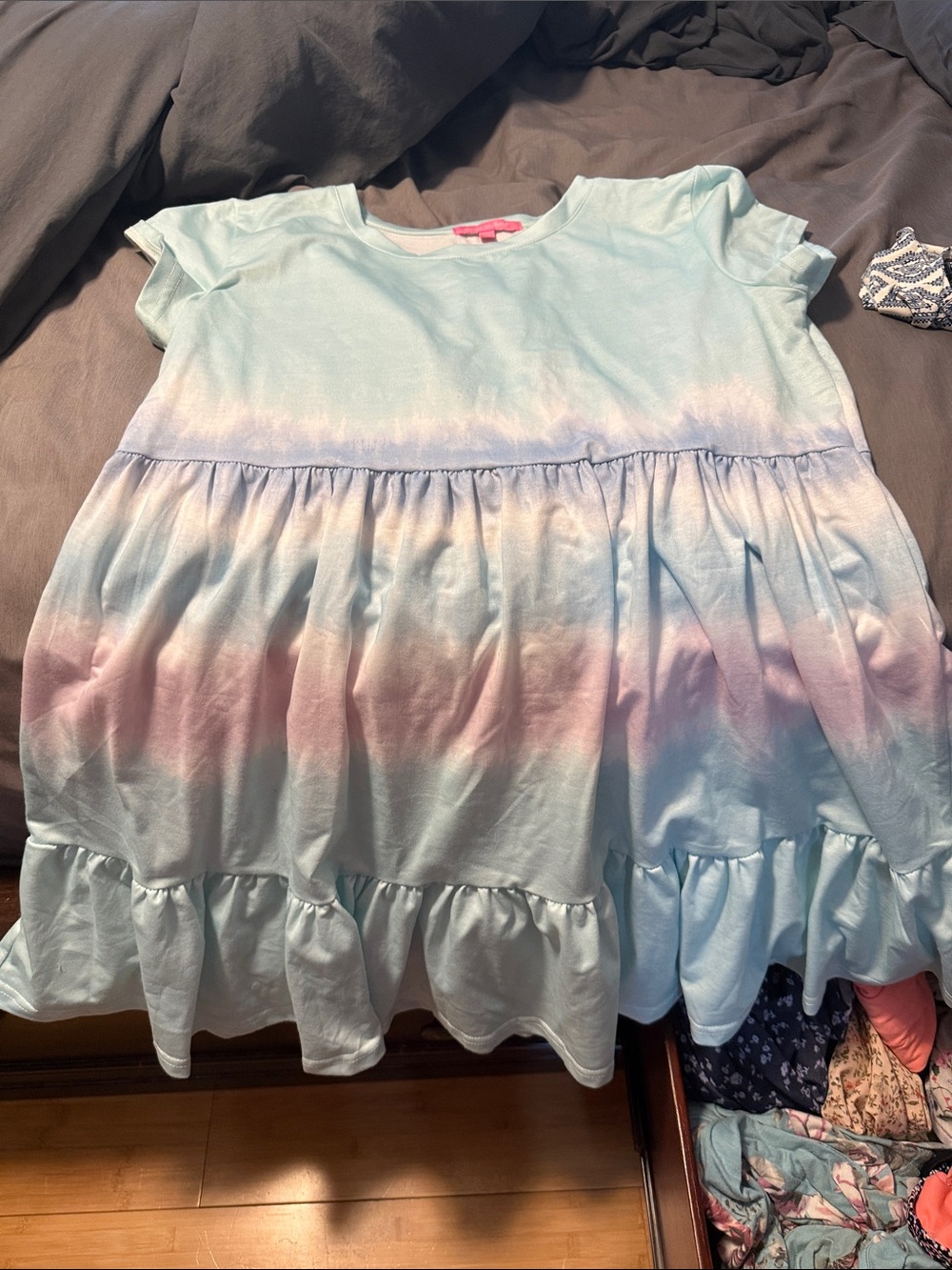 Simply Southern Girls Pastel Ombre Ruffle Dress - Light Blue, Pink, Lavender